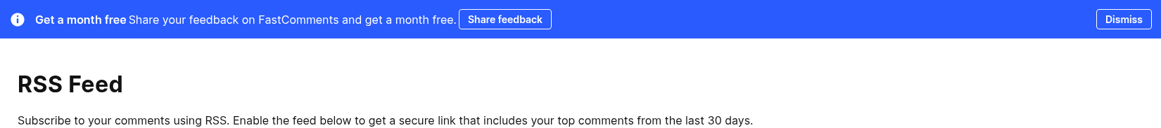 「Enable RSS Feed Access」チェックボックス、フィード URL、コピーおよびビュー フィード ボタンがあるアカウント RSS フィードページ