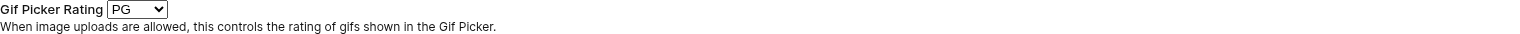 Gif Picker Rating падајући мени на страници за прилагођавање widget-а који нуди g, pg, pg-13 и r