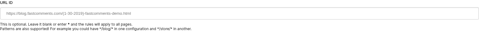 Campo ID de URL usado para aplicar una regla de personalización a una página, o a un patrón como */blog/*