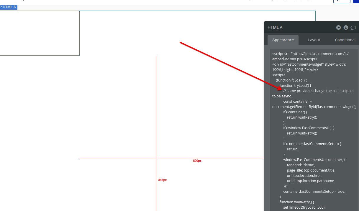Inserting FastComments Code into HTML Element