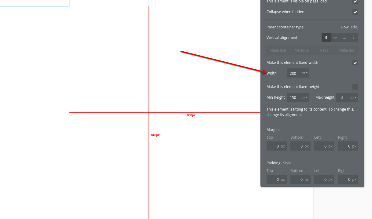Finding the Width Setting in Layout Tab