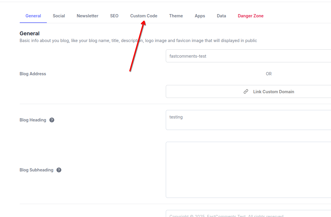 Click Custom Code Tab in Typeflo.io Settings
