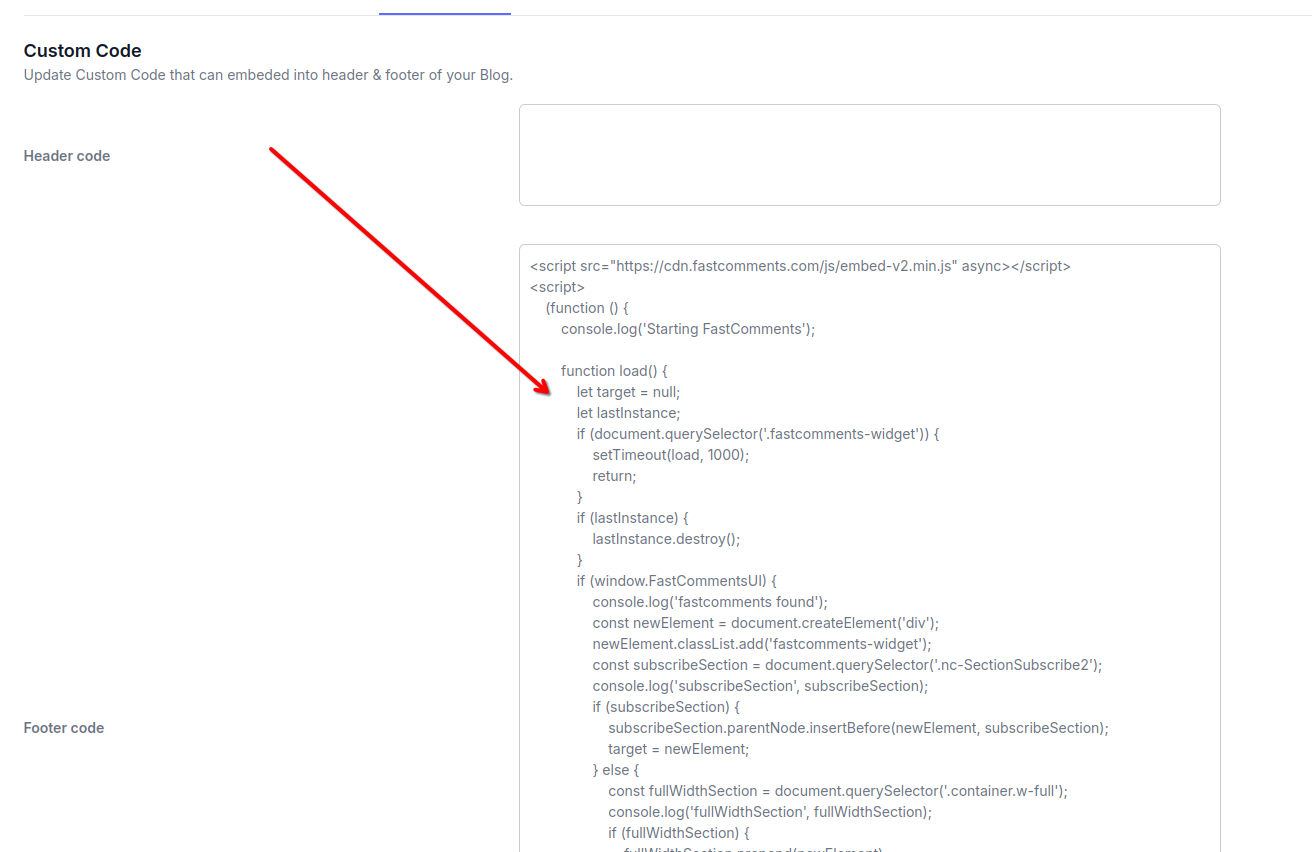 Paste FastComments Code in Footer Section