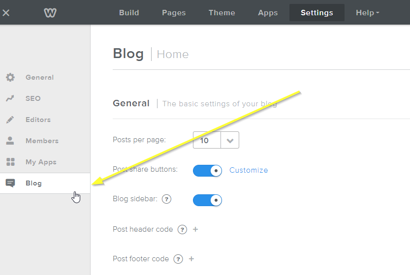 Open Blog Settings